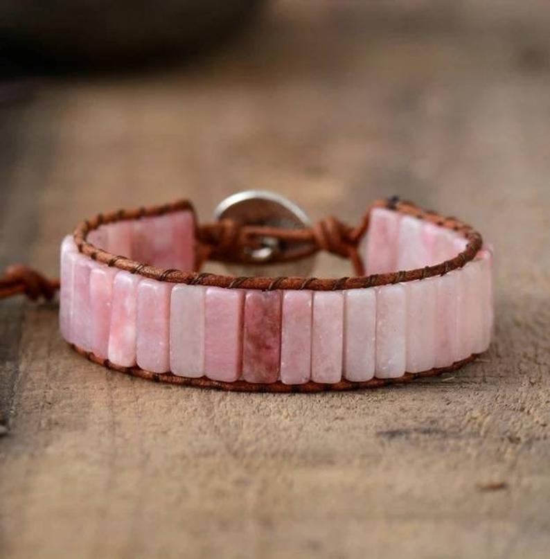 Pink Mixed Beads Memory Wire Bracelet / Thick Pink Wrap Bracelet - Etsy